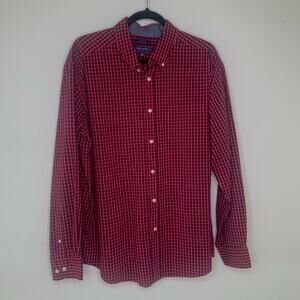 Mason James Red Plaid Shirt XL Long Sleeve Red Navy Blue